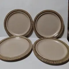 ストーンウェア　genuine ストライプ模様 円形プレート 4枚