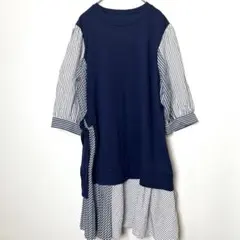 Ferris Wheel フェリスホイール　7分丈ロングシャツプリーツストライプ