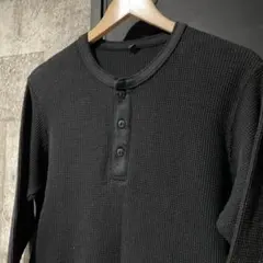 ユニクロ ワッフルヘンリーネックTシャツ 長袖 ブラック L