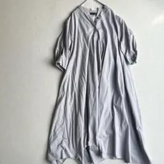 ミズイロインド　スタンドフレアロングワンピース 【美品】ライトグレー
