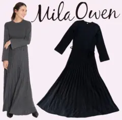半額以下【MilaOwen】ミラ オーウェン　ウエストリボンプリーツニットワンピ