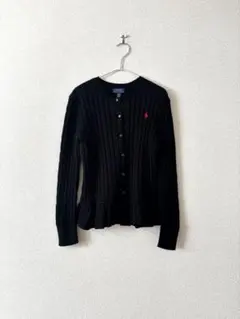ラルフローレン　ペプラム　カーディガン　ケーブル編みニット　ブラック　150