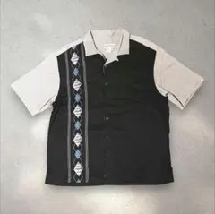 Archive シルク100% XL 開襟シャツ 刺繍 ボーリングシャツ 黒