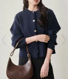 RANAN ゴールド調ボタンニットカーデ