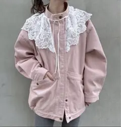 【カスタネ】Kastane 新品　カラーツイルレース付きジャケット　ピンクのサムネイル
