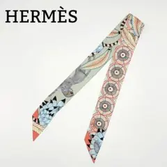 HERMES エルメス ツイリー マハラニの庭 スカーフ 水色系 タグあり