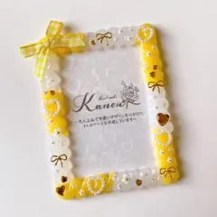 【No.383】再販♡黄色♡ギンガムリボンのホイップデコトレカケース　硬質ケース