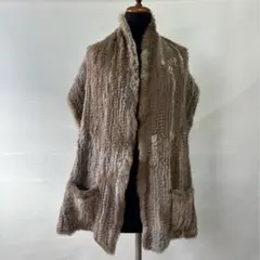 ラビットファー編み込みロングストール ポケット付き レディース