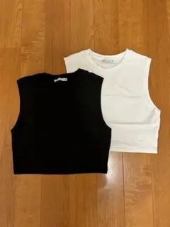 【ZARA】クロップド コットンTシャツ ブラック・ホワイト2点
