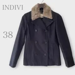インディヴィ　中綿フェイクファーデニムジャケット　ブラック　M 付け襟