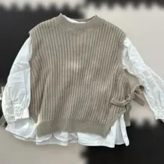 リブ編みノースリーブと長袖シャツ 2点セット