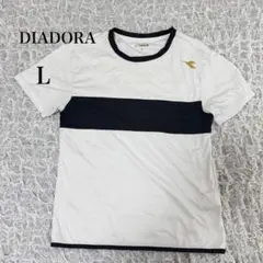 DIADORA ディアドラ　スポーツ　シャツ　ホワイト　ブラックライン　L 半袖