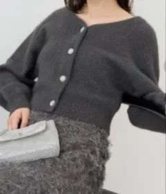 SNIDEL スナイデル　ビジュー釦フォックスカーディガン　ダークグレー