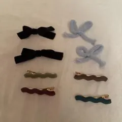 リボンとウェーブ型ヘアクリップ8個セット
