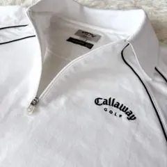 Callaway キャロウェイゴルフ　長袖ポロシャツ　ジップアップ　白×黒　XL