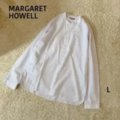【未使用タグ】MARGARET HOWELLリネン ピンタックバンドカラーシャツ 未使用タグ】MARGARET HOWELLリネン ピンタックバンドカラー