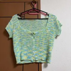 水色と黄色のミックス 半袖トップスのサムネイル