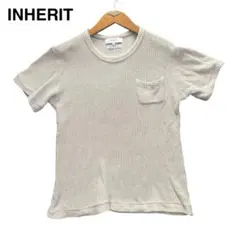 【日本製】INHERIT リブ編み半袖ニット グレー COTTON100% L