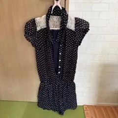 ネイビー水玉レース半袖ミニワンピース