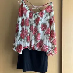 フラワープリント ノースリーブミニワンピース