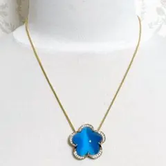 新品 キャッツアイ ブルー お花 ネックレス ゴールド