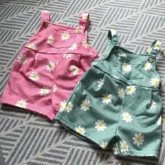 SHEIN ベビー ロンパース 2枚セット 6-9M 花柄 ピンク グリーンのサムネイル