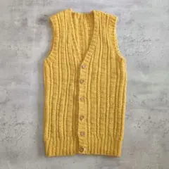 00s 森ガール ハンドメイド ニットベスト M 黄色 カジュアル ナチュラル