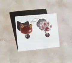 ハンドメイド　レジン　猫　ピアス　クリア　綺麗　紫　イヤリング