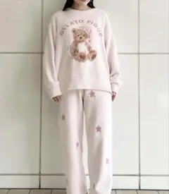 ジェラートピケ　グッドナイトベアーピンクプルオーバーとロングパンツ