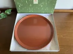 象彦　漆器盆　丸盆　お盆　トレー　ロクロ目　根来　布目　布貼　《未使用品》のサムネイル