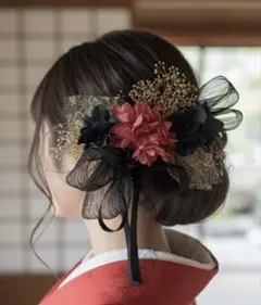成人式　ブライダル　髪飾り　レッド＆ブラック