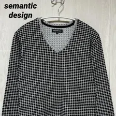 セマンティックデザイン ワッフル調 Vネック ロングTシャツ y2k お兄系 M