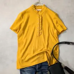 トリーバーチ TORY BURCH フリルポロシャツ 半袖 イエロー S 美品