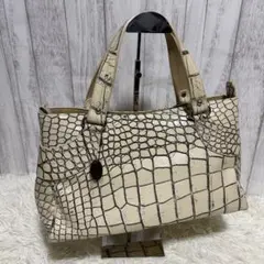 美品 クロコダイル ハンドバッグ ベージュ JRAタグ付き 目地染め