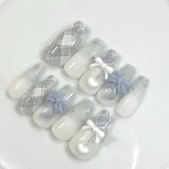 143♡ ネイルチップ ワンホン フレンチガーリー スナ系 ちゅるん 水色