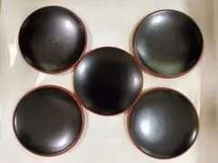 【未使用】銘々皿5枚セット、直径15㎝　宮崎漆器
