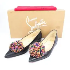 EU37 Christian Louboutin 黒 ポンポン フラット靴 箱付のサムネイル