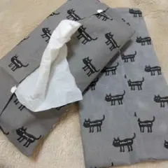 ティッシュボックスカバー　グレー２点　 黒猫柄