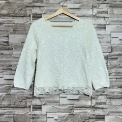 【エニィスィス】レースシャツ フェミニンデザイン 長袖 アイボリー　(S)