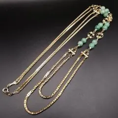 未使用保管品　インド翡翠 二連ゴールドチェーンネックレス 〜瑞々しき緑の調べ〜