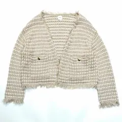 美品 近年春夏モデル スピックアンドスパン ツィードフリンジニットジャケット