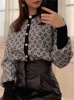 モノグラム柄ニットカーディガン Lサイズ