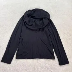 長袖プルオーバー【M】黒 異素材MIX オフタートルネック ストレッチ おしゃれ