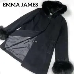 ♡美品♡エマジェイムス✨アンゴラ混　ファーフードロングコート　ブラック　11 L