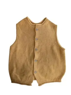 マスタード ニットベスト ボタン付き