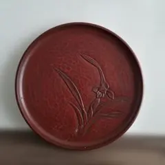 赤色 漆器 盆 花彫刻