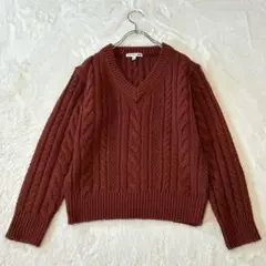 ☆【ユニクロ】S 茶系 ニット セーター 長袖 Vネック ケーブル編み
