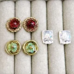 ハンドメイド　レジン　サージカルステンレスピアス　アクセサリー　かすみ草　パール