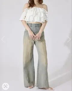 rienda★フロントボタンデザインハイウエストデニムパンツ