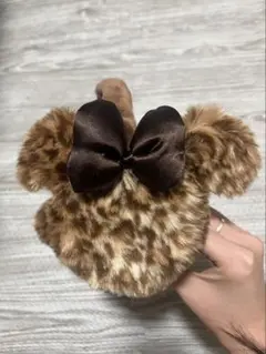 ヒョウ柄リボン付きイヤーマフ